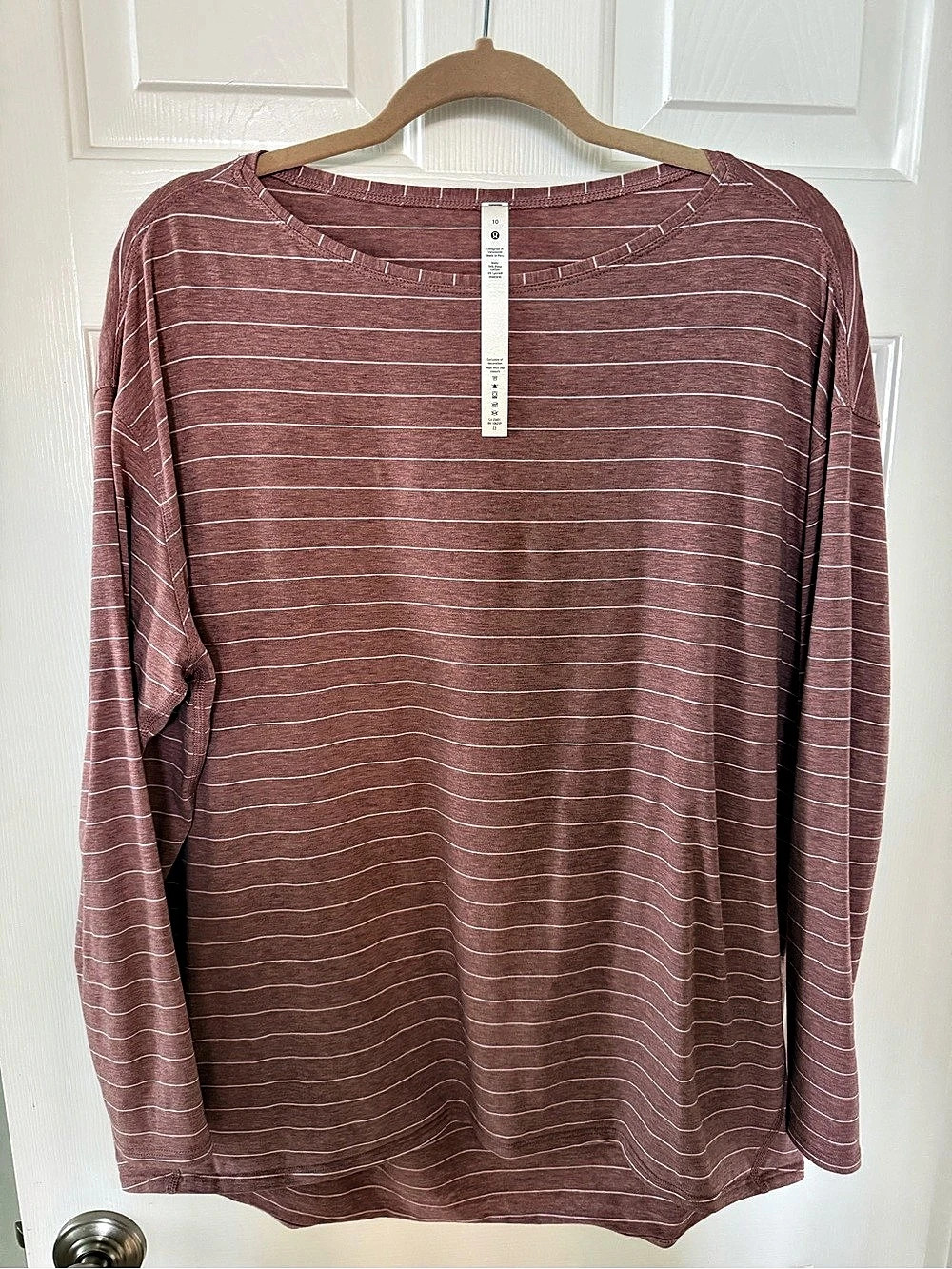 lululemon Back in Action Long Sleeve Striped Top Pink Size 10